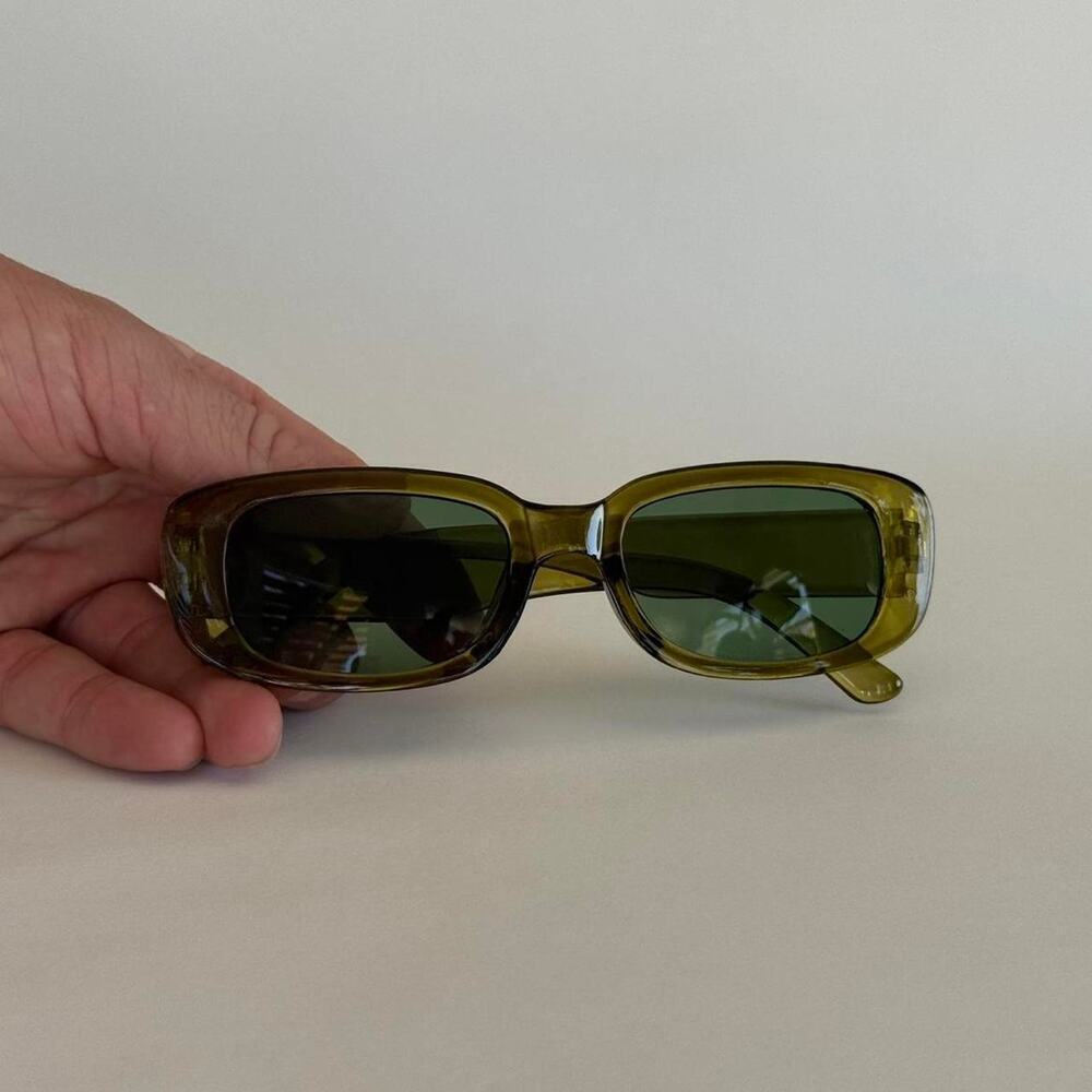 Y2K Green Clout Goggles Rounded Square Sunglasses Unisex Retro UVA UVB - Picture 6 of 8